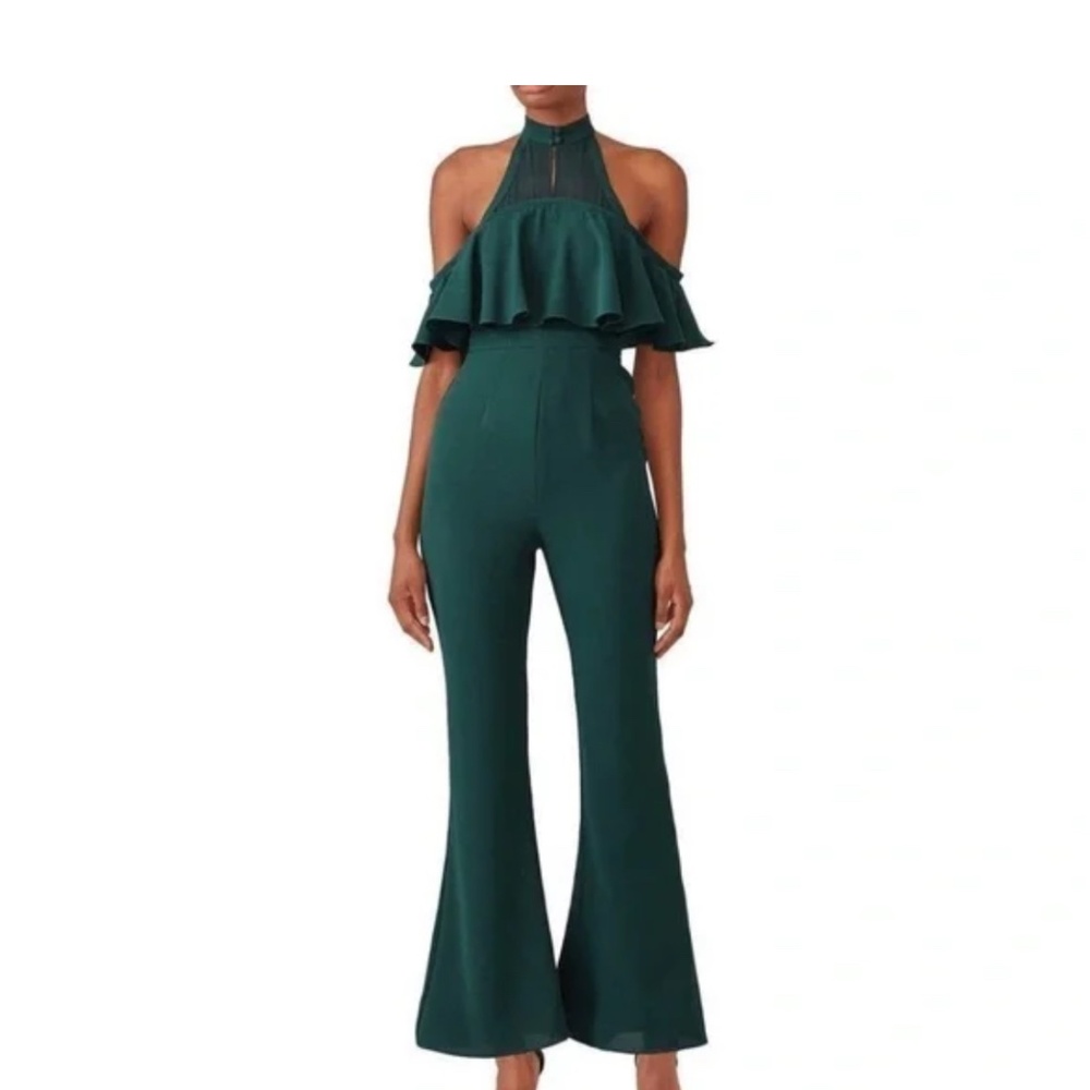 NWT Fame and Partners Ellis Ruffle Flare Formal Jumpsuit Black 4